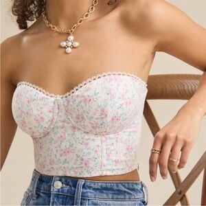 Altar'd State Pink and Blue Floral Lace Top